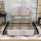 Upholstered Platform Full Size Bed Frame with Headboard and LED Lights