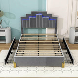 Upholstered Platform Full Size Bed Frame with Headboard and LED Lights