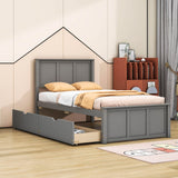 Twin Size Classic Platform Bed with Storage Drawers and Headboard