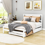 Full Size Platform Bed with Pop Up Trundle and Headboard - [Wood]