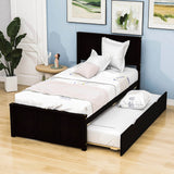 Classic Twin Platform Bed with Twin Trundle and Headboard - [Wood]