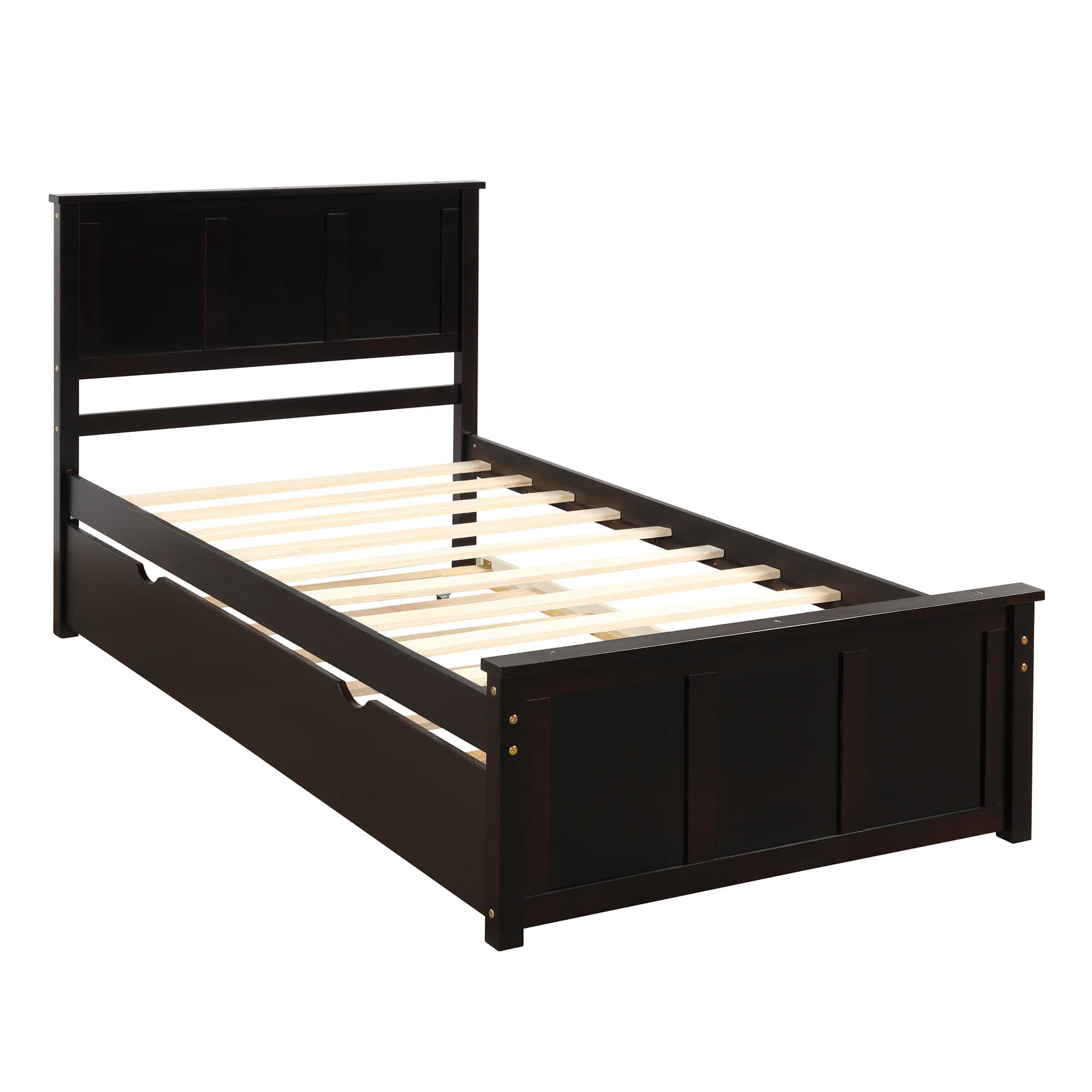 Classic Twin Platform Bed with Twin Trundle and Headboard - [Wood]