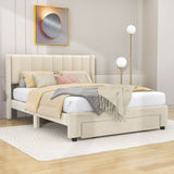 Velvet Queen Size Upholstered Platform Bed Frame with Headboard and Storage