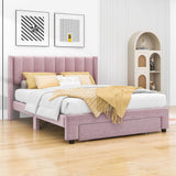 Velvet Queen Size Upholstered Platform Bed Frame with Headboard and Storage