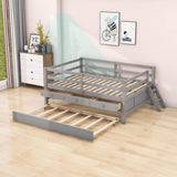 Solid Wood Low Full Size Kids Bed with Trundle and Storage - [Drawers, Rails]