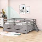 Solid Wood Low Full Size Kids Bed with Trundle and Storage - [Drawers, Rails]