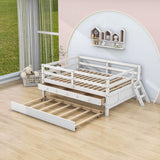 Solid Wood Low Full Size Kids Bed with Trundle and Storage - [Drawers, Rails]