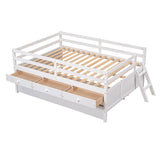 Solid Wood Low Full Size Kids Bed with Trundle and Storage - [Drawers, Rails]