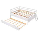 Solid Wood Low Full Size Kids Bed with Trundle and Storage - [Drawers, Rails]