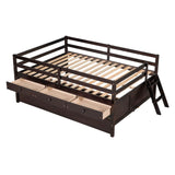 Solid Wood Low Full Size Kids Bed with Trundle and Storage - [Drawers, Rails]