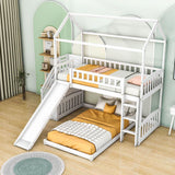 Floor Twin Bunk Beds for Toddlers Kids with Stairs and Slide - [Wood]