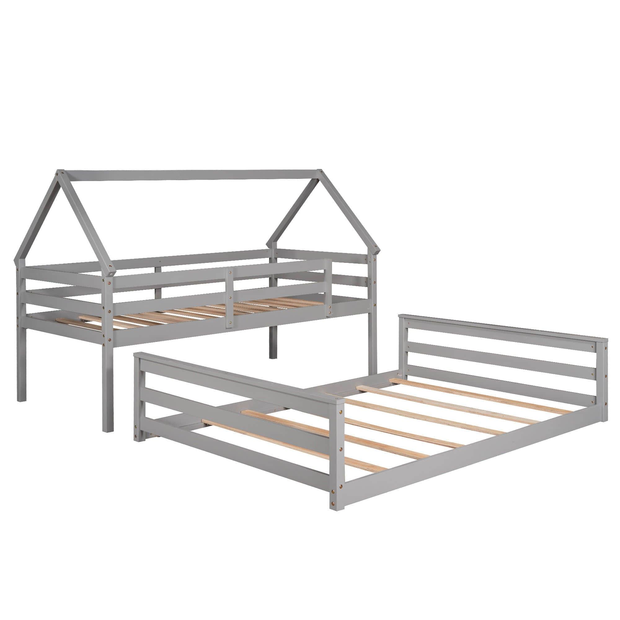 Montessori Low Twin Over Full House Bunk Beds for Kids Toddler - [Wooden, Convertible]