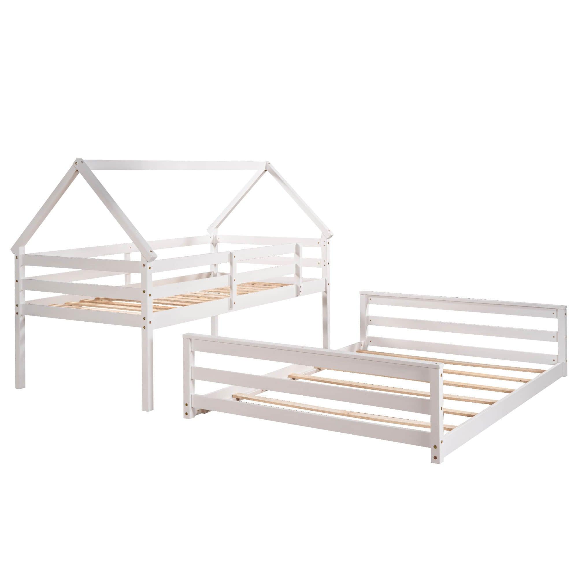 Montessori Low Twin Over Full House Bunk Beds for Kids Toddler - [Wooden, Convertible]