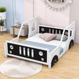 Wood Full Size Car-Shaped Floor Bed Frame with Rails for Boys