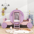 Twin Wood Girls Princess Bed with Stairs - [Carriage Bed with Crown]