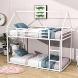 Metal Low Twin Over Twin House Loft Bunk Beds with for Kids, Toddler