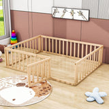 Wooden Queen Size Floor Toddler Bed with Rails and Door