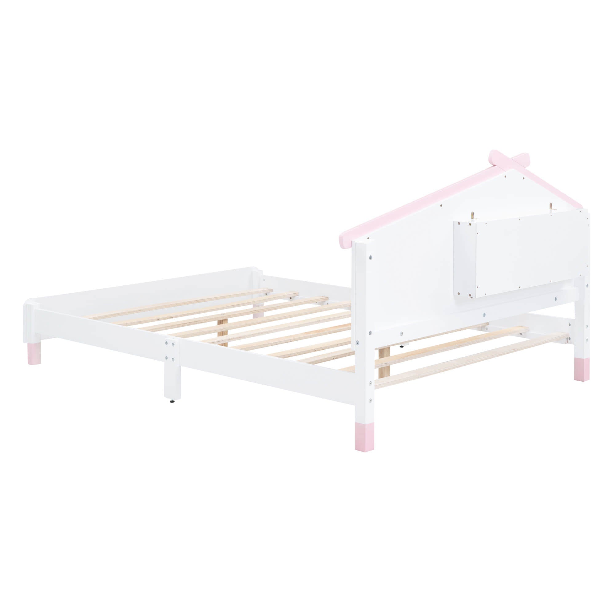 Kids Full Wood Platform Bed with House-Shaped Headboard and LED Lights