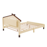 Kids Full Wood Platform Bed with House-Shaped Headboard and LED Lights