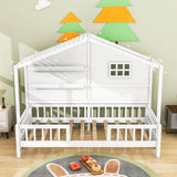 Low Profile Twin House Bed Frame for Kids with Rails and Light Strip