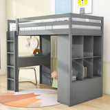 Modern Twin Loft Bed with Desk and Storage, LED Light for Adults, Teens