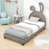 Cute Low Twin Girls Leather Upholstered Platform Bed with Headboard