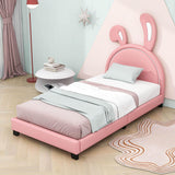 Cute Low Twin Girls Leather Upholstered Platform Bed with Headboard