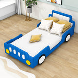 Twin Size Kids PU Leather Upholstered Car Bed for Boys and Girls