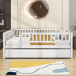 Wooden Full Size Low Kids Bed with Twin Size Trundle and Rails