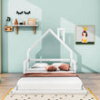 Wood Twin Toddler Floor Bed Frame with Rails and House-Shaped Headboard