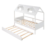 Wooden Twin Kids House Bed with Rails and Twin Trundle Bed