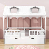 Wooden Twin Kids House Bed with Rails and Twin Trundle Bed