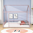 Full Size Metal House Toddler Floor Bed with Rails for Boys and Girls