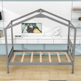 Twin Size Kids House Bed with Headboard and Storage - [Wooden]