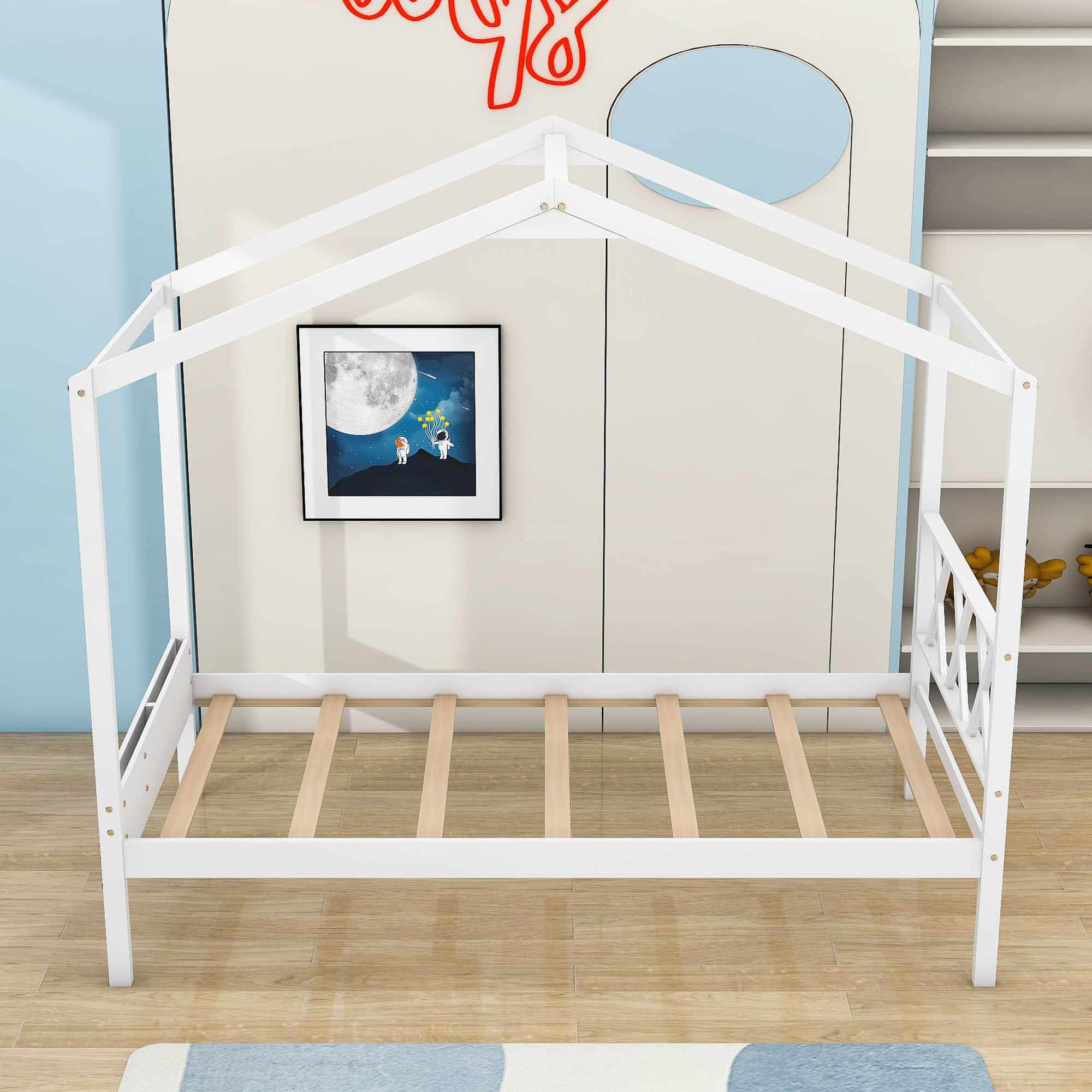 Twin Size Kids House Bed with Headboard and Storage - [Wooden]