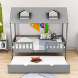 Wooden Twin Kids House Bed with Rails and Twin Trundle Bed