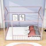 Full Size Metal House Toddler Floor Bed with Rails for Boys and Girls