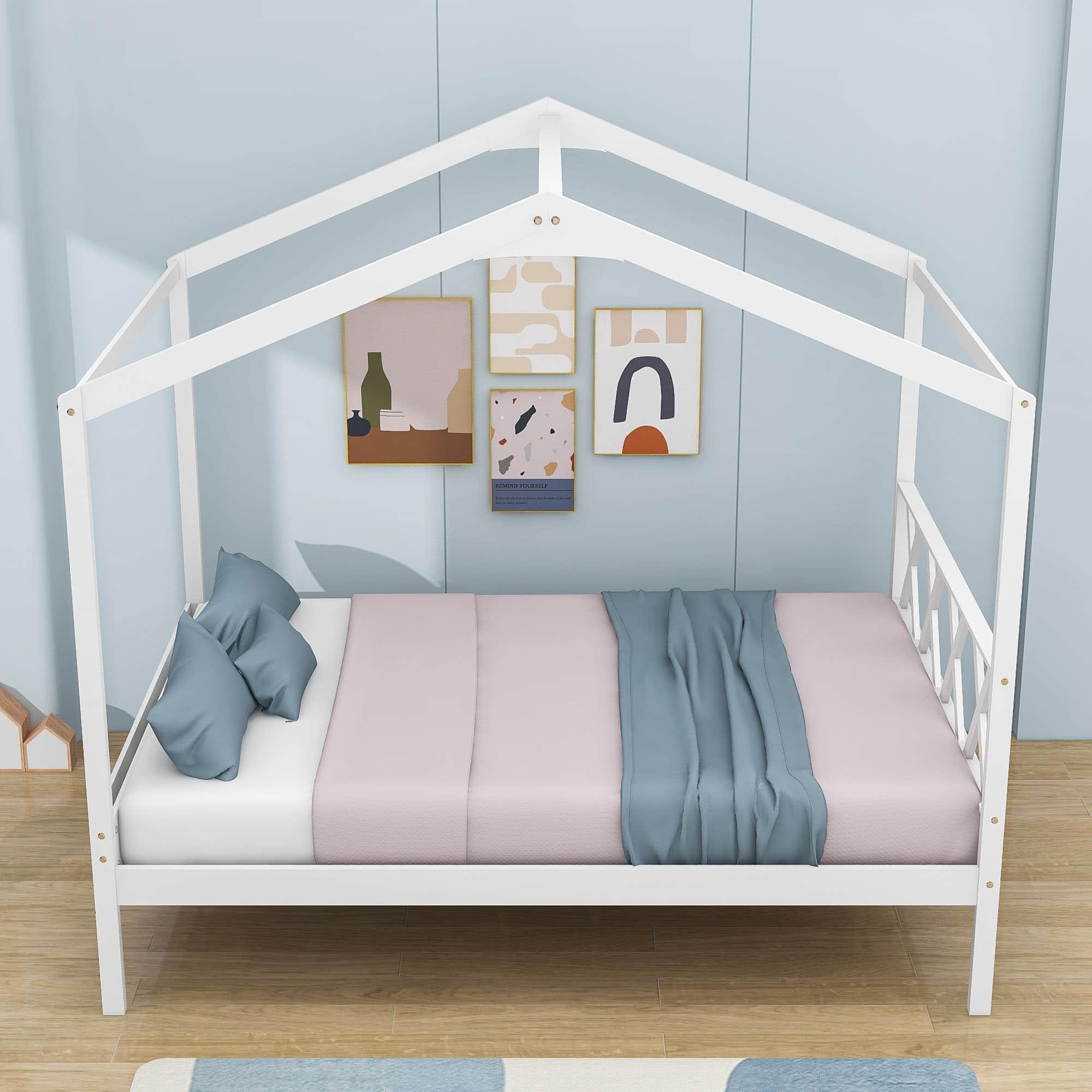 Full Size Kids House Bed with Headboard and Storage - [Wooden]