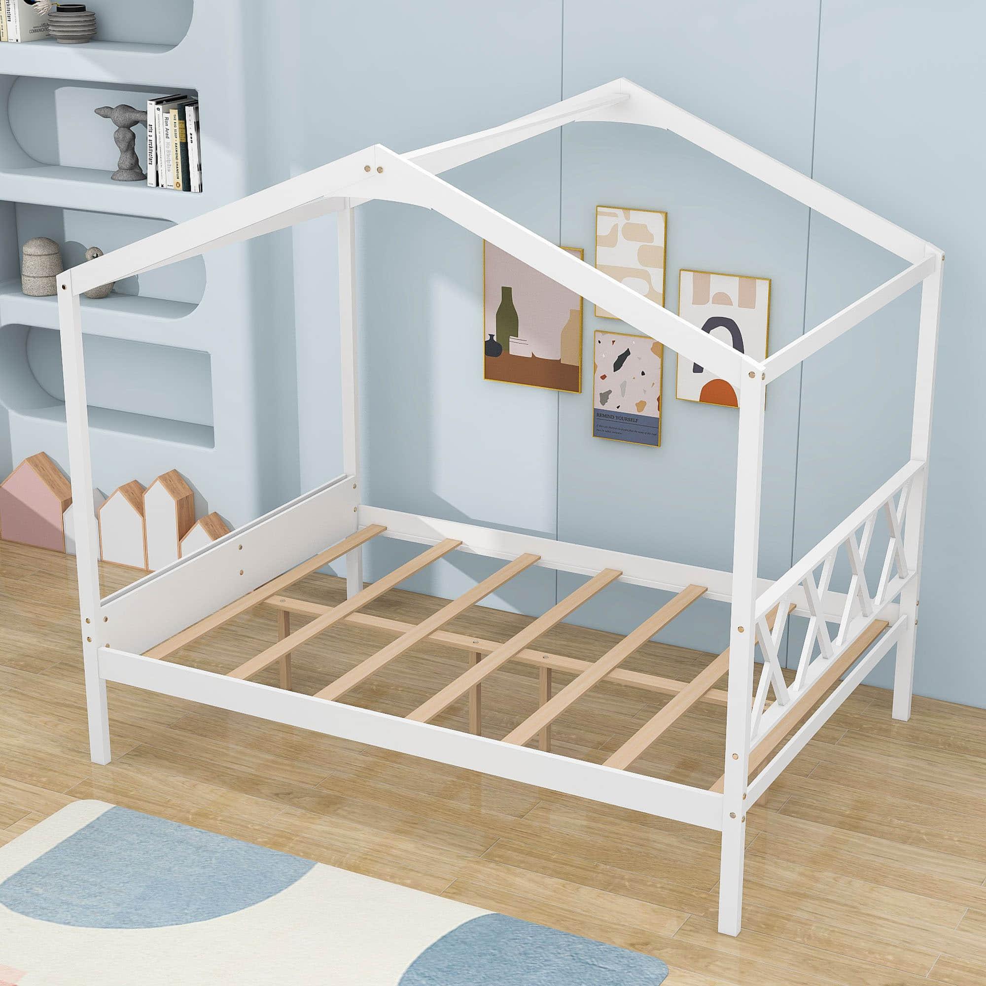 Full Size Kids House Bed with Headboard and Storage - [Wooden]