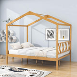 Full Size Kids House Bed with Headboard and Storage - [Wooden]