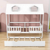 Wooden Twin Kids House Bed with Rails and Twin Trundle Bed