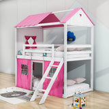 Low Twin Over Twin House Loft Bunk Beds for Kids with Curtains - [Floor]