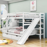 Full Over Full Castle Bunk Beds with Stairs and Slide for Girls, Boys