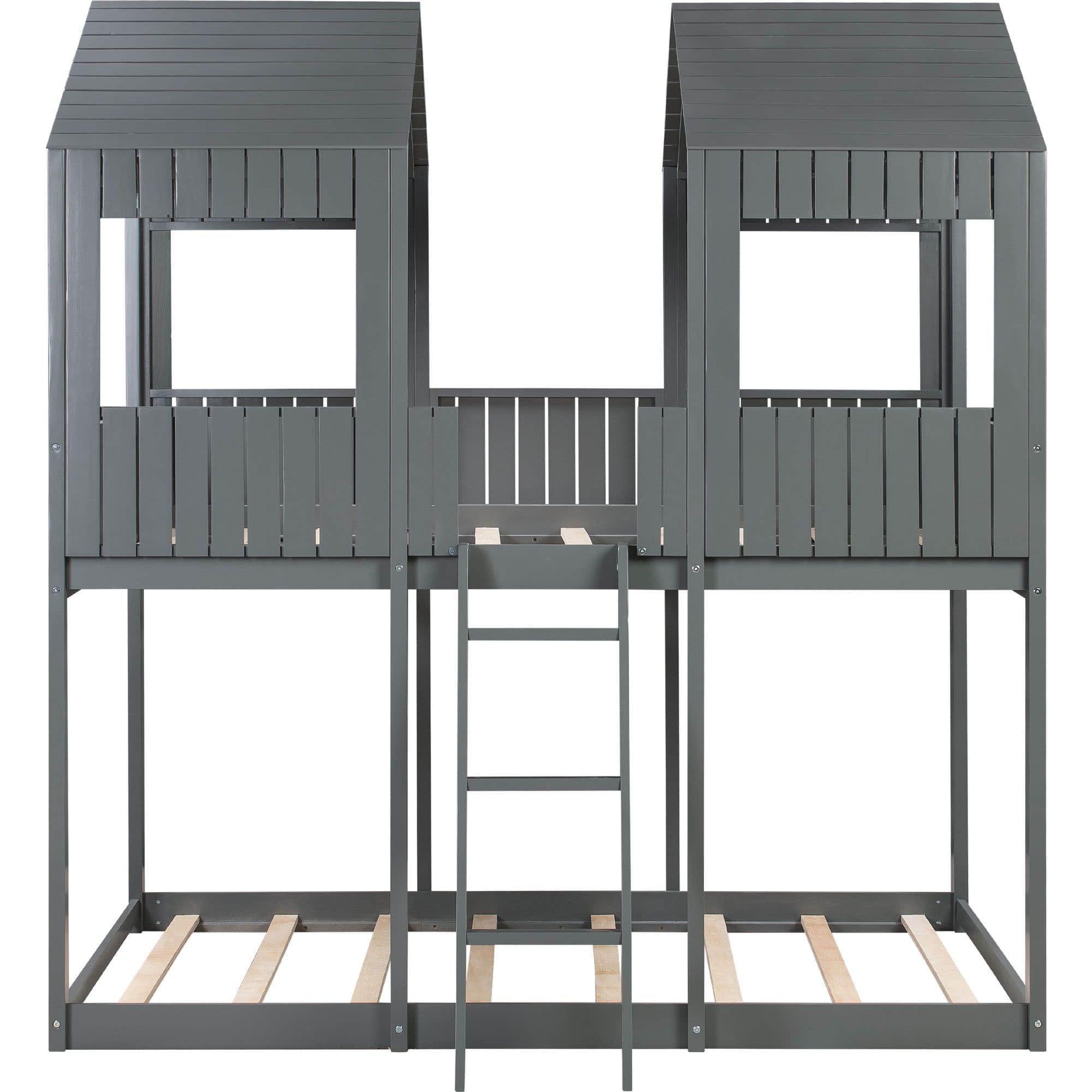 Wooden Full Over Full House Bunk Beds for Kids Toddler - Low, Floor