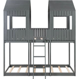 Wooden Full Over Full House Bunk Beds for Kids Toddler - Low, Floor