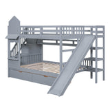 Full Over Full Castle Bunk Beds with Stairs and Slide for Girls, Boys