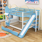 Full Over Full Castle Bunk Beds with Stairs and Slide for Girls, Boys