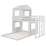 Fun Wooden L-Shaped Twin Over Full House Bunk Beds for Kids - [Low to Floor]