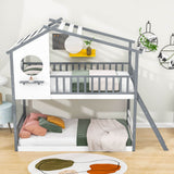 Low to Floor Twin Over Twin House Bunk Beds for Toddler, Kids - [Wood]