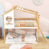 Low to Floor Twin Over Twin House Bunk Beds for Toddler, Kids - [Wood]